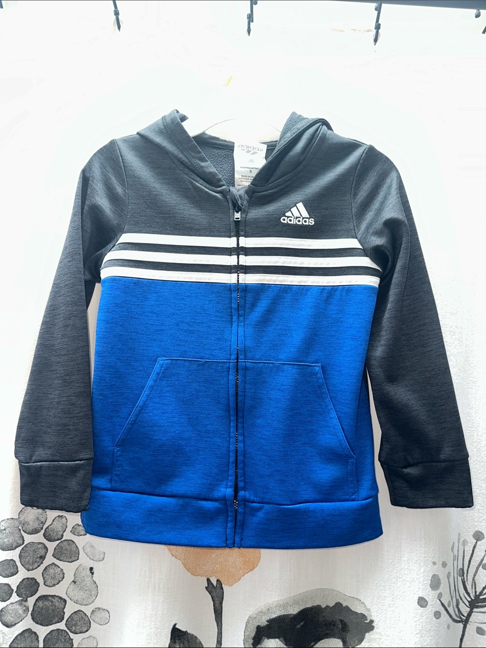 adidas Black, Blue & White Kids Zip-Up Hoodie